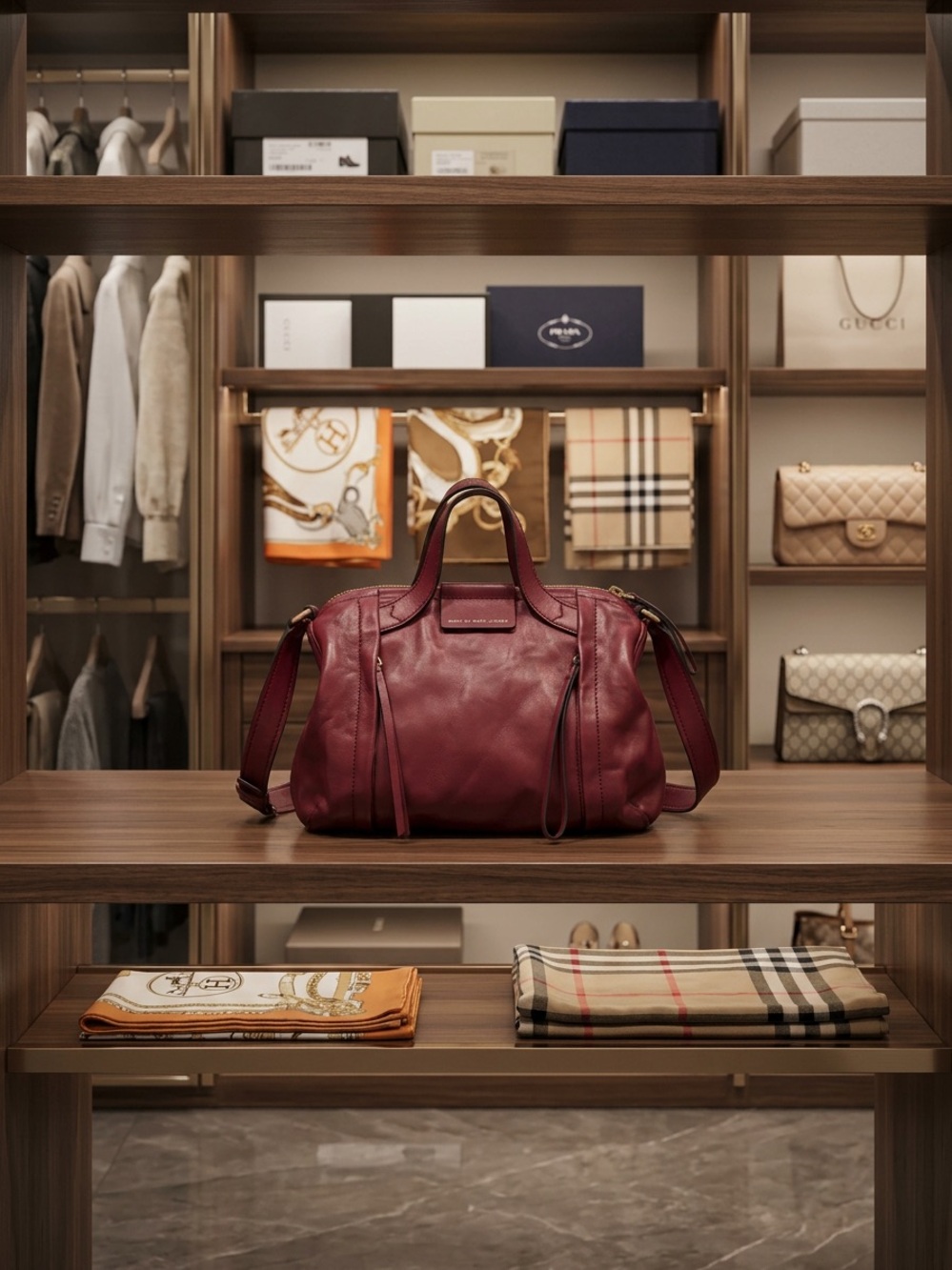 Marc Jacobs Burgundy Leather Duffel Tote